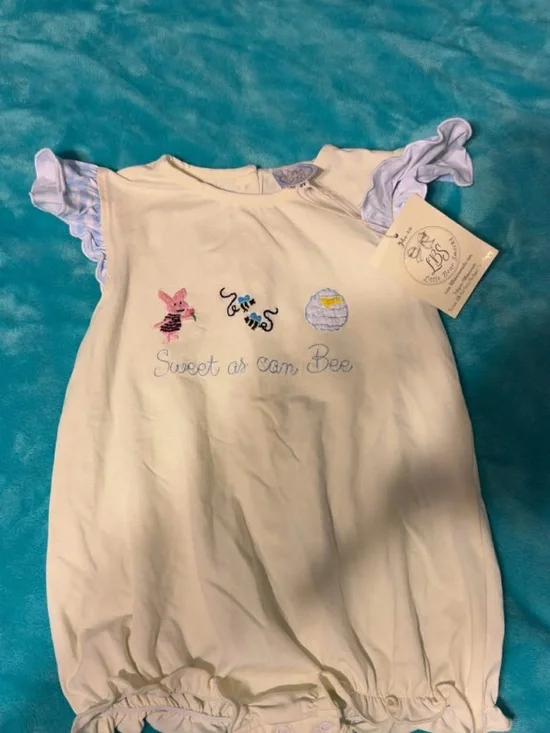 Sweet As Can Bee Cream Baby One-Piece with Lavender Trim