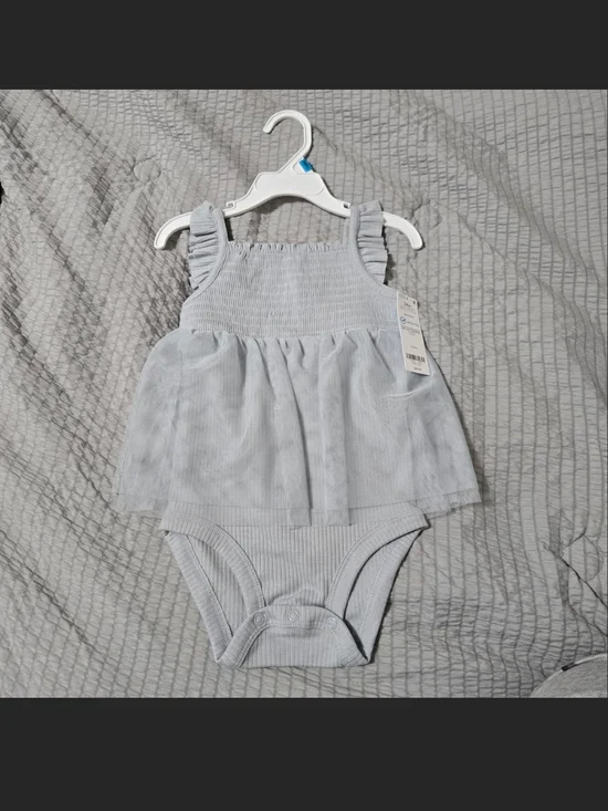 Carter's Light Gray/blue Ruffle Strap Bodysuit Dress NWT