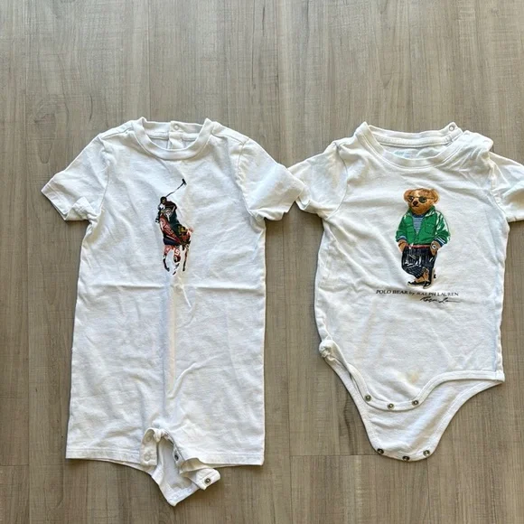 Polo by Ralph Lauren White Bodysuits with Iconic Prints used baby 18M toddler
