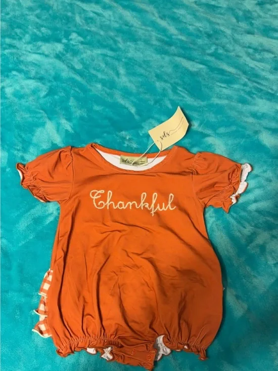 Kids 'Thankful' Orange Short Sleeve Bubble