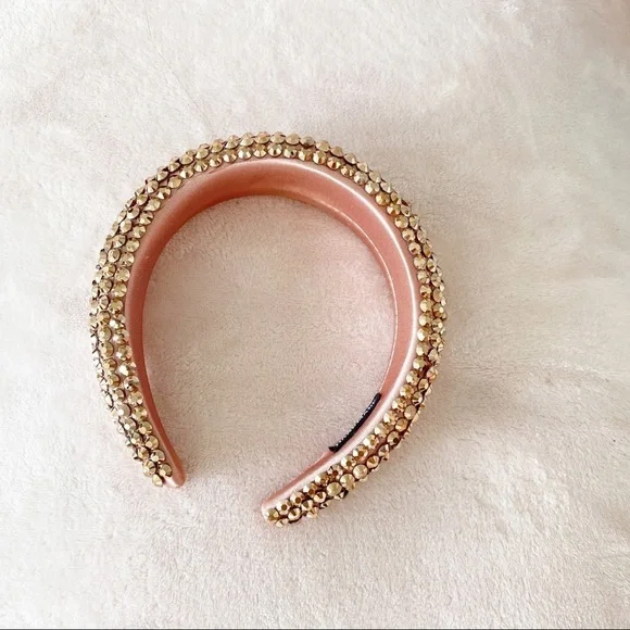 NWOT Rose Gold Headband Pink Sparkly Jeweled Padded Spring Wedding