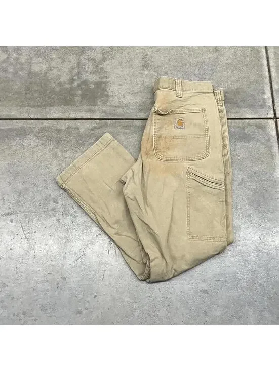 vintage carhartt beige relaxed baggy fit cargo pants size 34 x 30