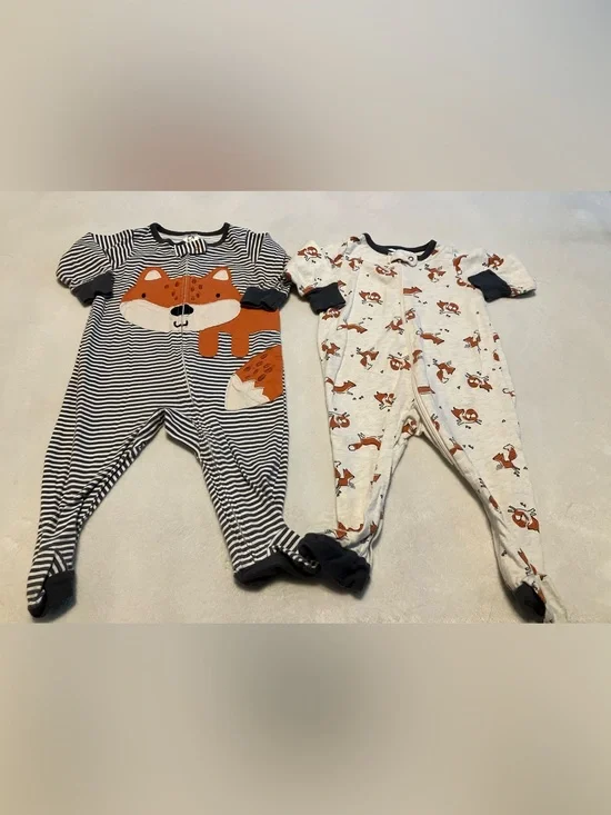 Striped Navy and White Fox One-Piece Sleepers with Fox Print