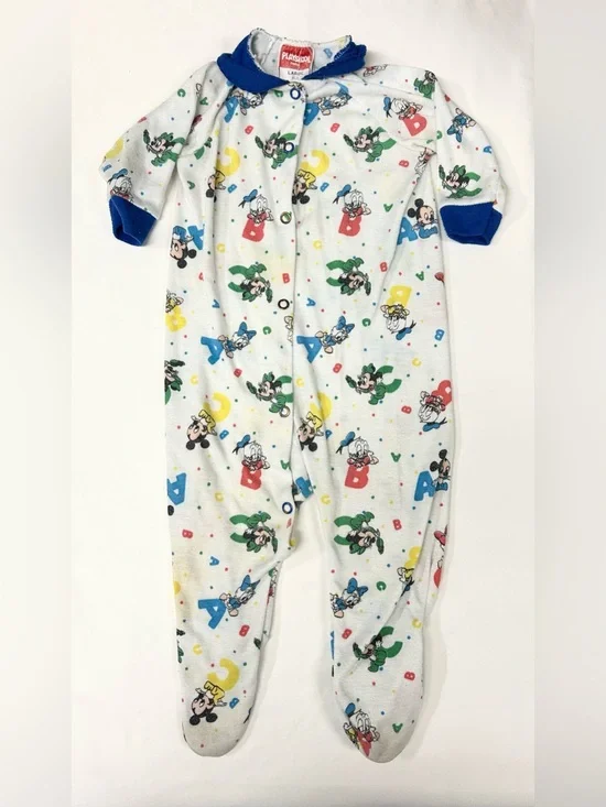 Playskool Baby Vintage 1980s Disney Mickey Fleece Footed One-Piece Snap Pajamas