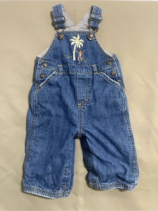 Vintage Disney Jungle Book Denim Palm Tree Embroidered Baby Overalls - Blue