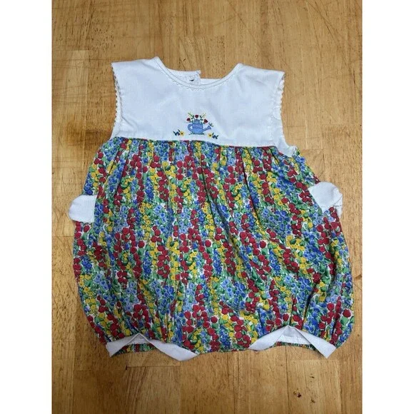 Vintage Petit Ami Cottagecore Baby 9 Month Floral Sleeveless Romper