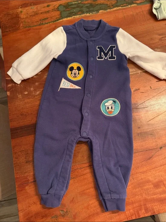 Disney blue and White Mickey & Donald Fleece One-Piece Footie
