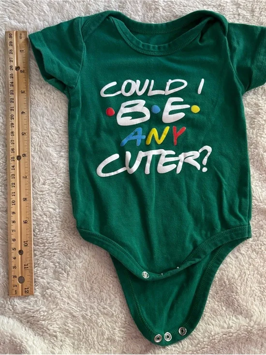 Green Baby One-Piece Bodysuit with 'Could I Be Any Cuter?' Print