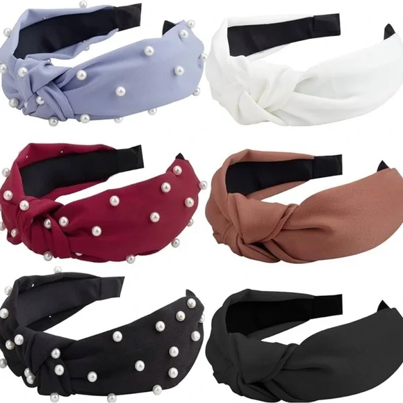 6 PCS Pearl Headbands for Women with Fabric Knotted Headbands