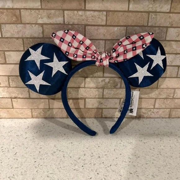 Disney Parks Headband Minnie Mouse Ears ‎ America Patriotic Flag g4