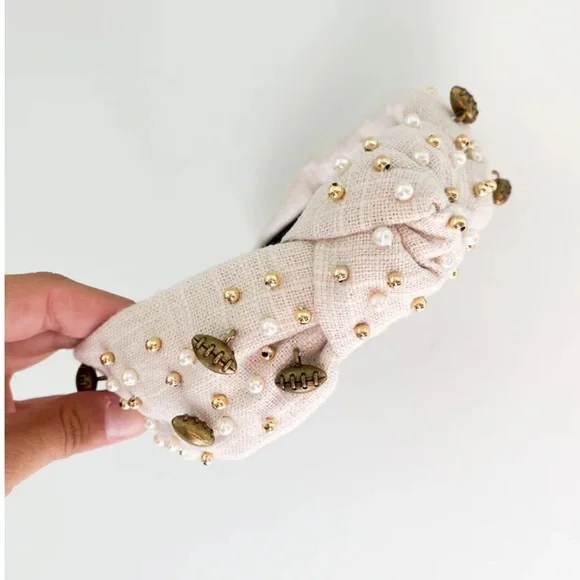 Ronni Blake & Co Football Knotted Headband Women OS Cream Excellent Pearl Charms