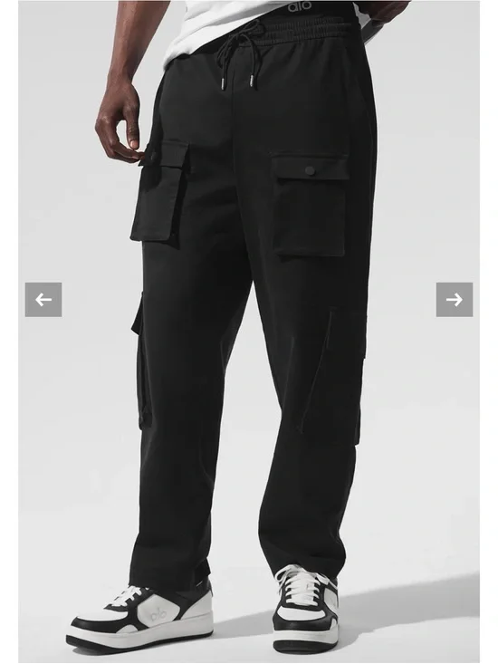 ALO Yoga Men’s Black Cargo Sweatpants — Drawstring Waist