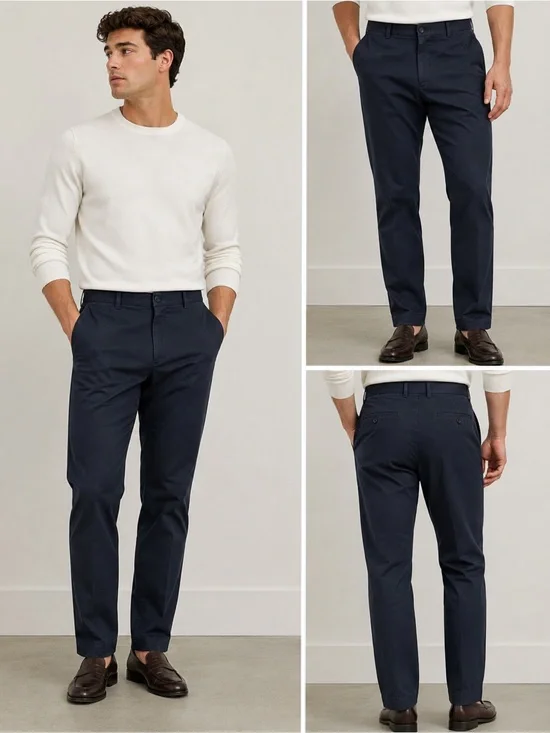 Brooks Brothers Advantage Chino Stretch Clark Fit Men’s Navy Pants W34 L32 cotto