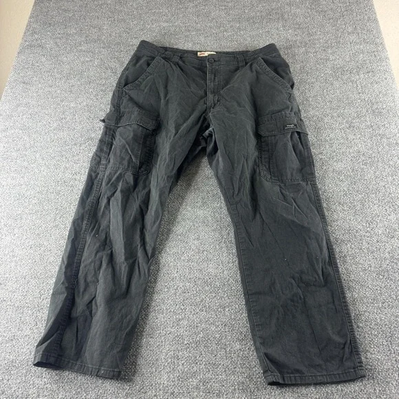 Wrangler Cargo Pants Mens 36x28 Black Relaxed Canvas Stretch Workwear Pockets