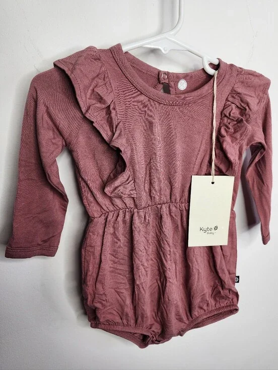 Kyte BABY Mauve Ruffle Long-Sleeve Romper