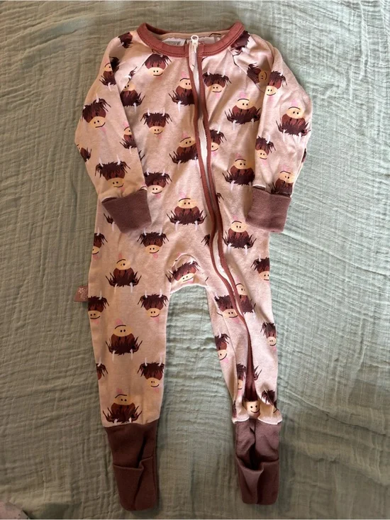 Baby Footed Zippered Sleepwear with Himalayan Cows Face Print