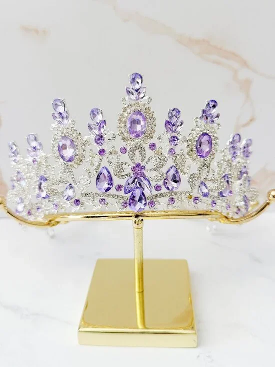 Silver Purple Crystal Butterfly Tiara Crown Wedding Quinceanera Pageant Prom
