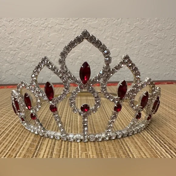 Ruby Red And Clear Rhinestone Tiara Wedding Princess Queen Pageant Crown