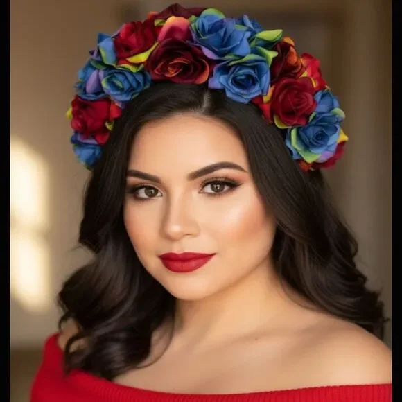 Stunning Handmade Red & Blue Flower Crown