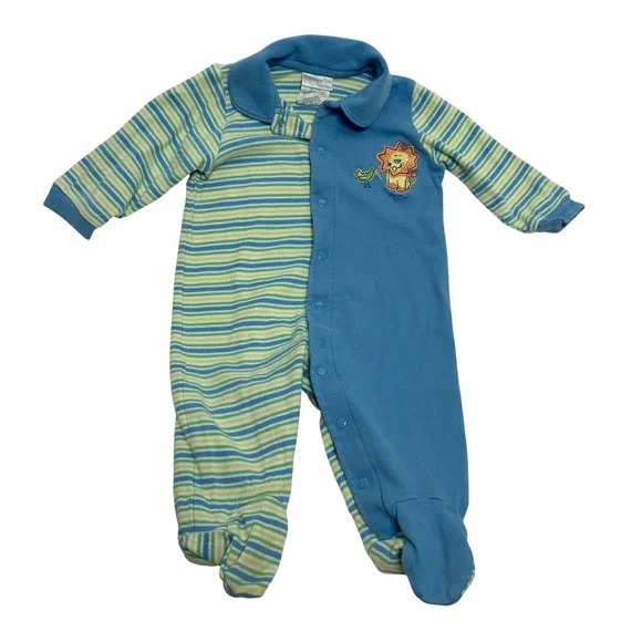 Vintage Carter's Baby 6-9M Footed Sleeper Blue Striped Lion Snap Romper
