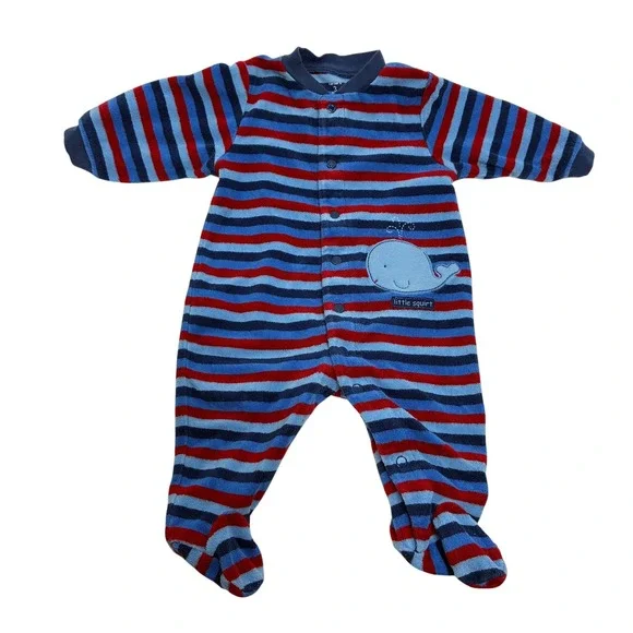 Carter's Baby Boy 3 Months Footed Pajamas Blue Red Striped Whale Little Squirt