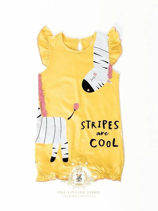 NWT Cute Girls One-piece Sleep N' Play Romper Zebra Stripes are Cool Yellow 3-6M