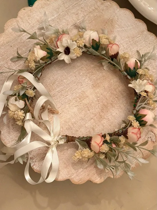 Floral Ribbon Headband - Blush Pink and Cream