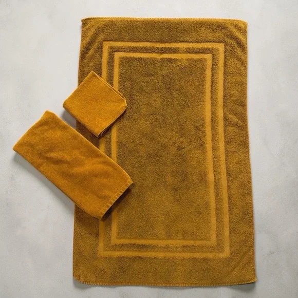 Vtg 70s Fieldcrest Hand Towel 3-pc bathmat set‎ 100% Cotton Gold Coordinates YSL
