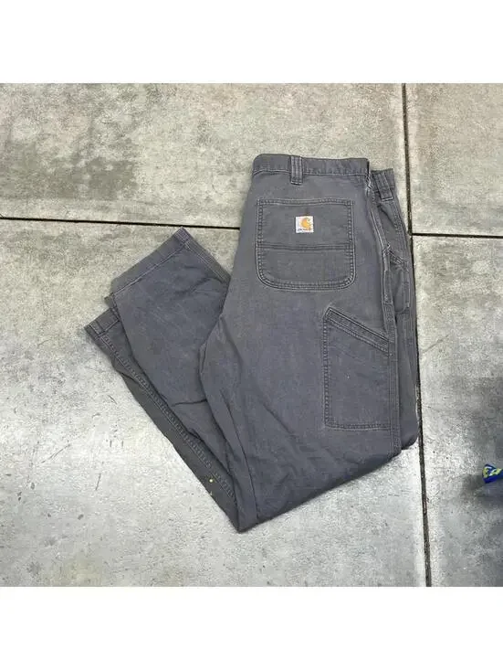 vintage carhartt faded grey relaxed baggy fit thrashed cargo pants size 38 x 32