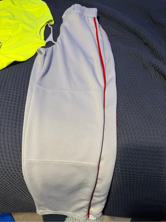 Light Gray Athletic Baseball pants with Red Side Stripe