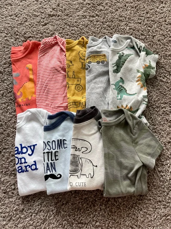 Mixed Baby Boy Bodysuit Lot - Dinosaurs, Stripes & Trucks - Multi