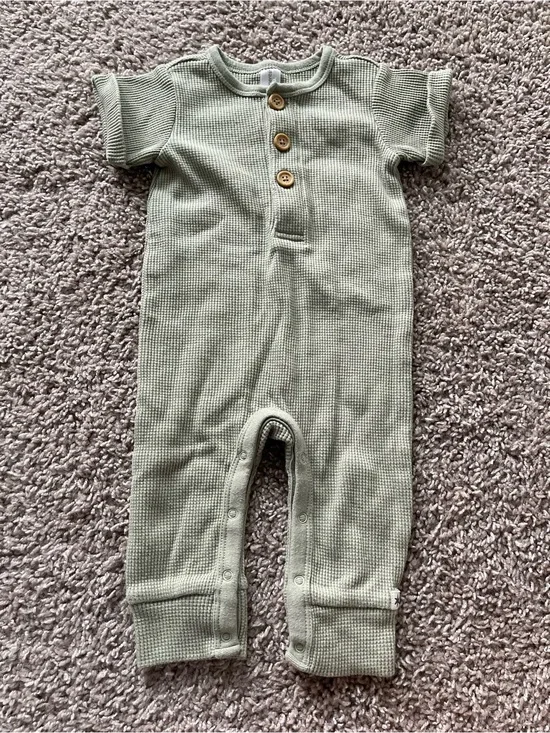 Waffle-Knit Sage Green Baby One-Piece with Button Front