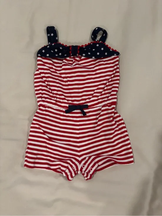 Gymboree Red and White Striped Baby Romper with Navy Accent