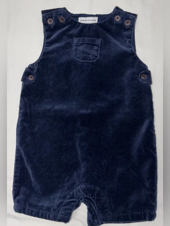 Janie and Jack navy velvet Jon Jon sz 3-6 months EUC