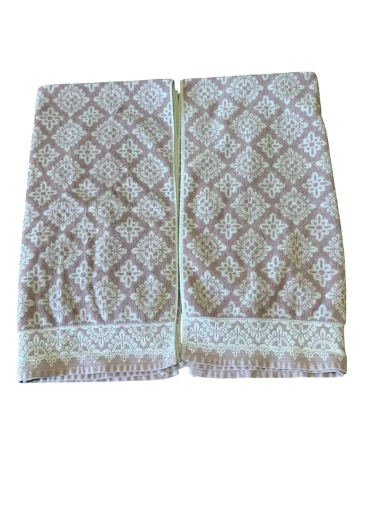 2 Pottery Barn Alva Jacquard Bath Towel Organic Cotton Mauve 25x50