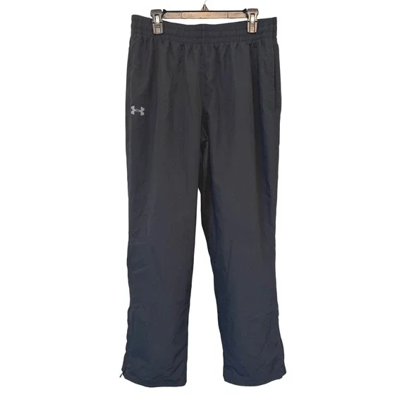 Under Armour Mens Large Black Loose Fit Mesh Lined Track Pants Ankle Zip 1267145