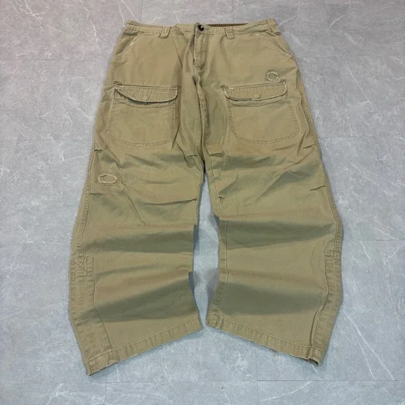 Vintage Plugg Baggy Cargo Pants Khaki Tan Men's 38 Wide Leg Utility Y2K