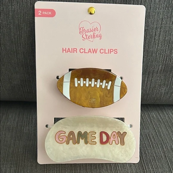 FRASIER STERLING Football Game Day Hair Claw Clips 2 pack NEW