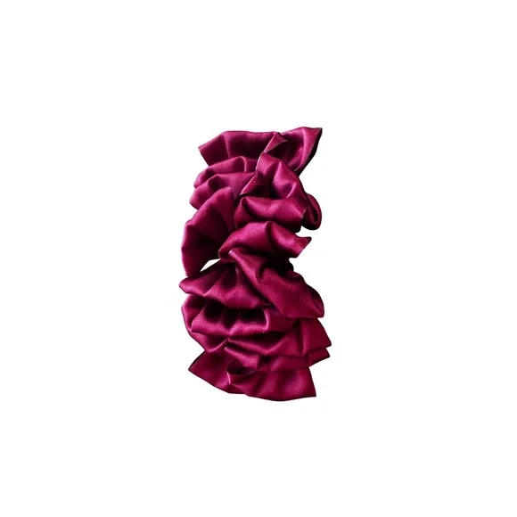 Burgundy Satin Ruffle Banana Hair Clip Vintage Style Maroon Fabric Comb 6 Inch