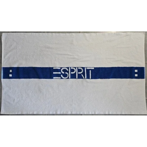 Vintage Esprit Logo Bath Towel White Blue Stripe WestPoint Pepperell Made in USA