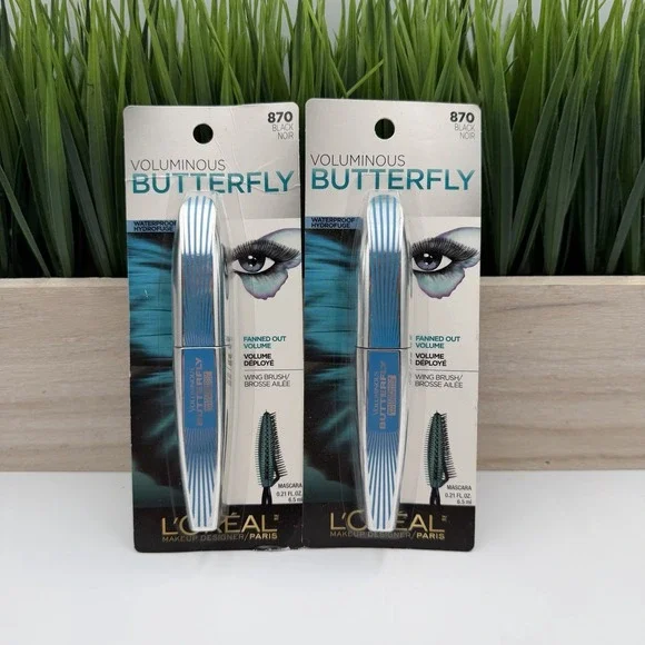 (2) L'Oréal Paris 870 BLACK Butterfly Mascara Fanned Out Volume Waterproof