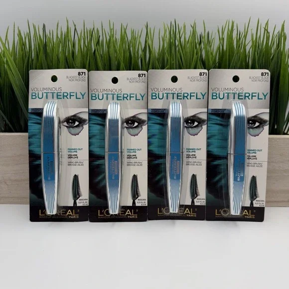 (4) LOREAL Paris Butterfly Mascara 871 Blackest Black Fanned Out Volume