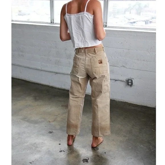 Carhartt Carpenter Pants 33x30 Distressed Tan Cotton Duck Canvas B11 Workwear