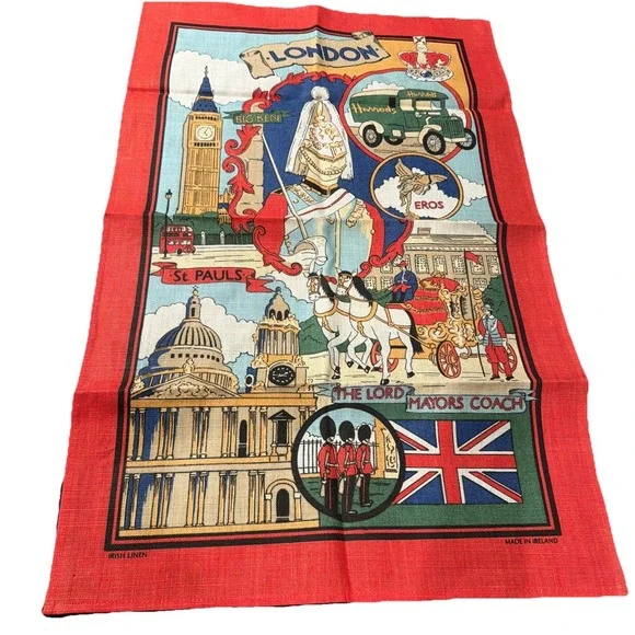 Harrods Knightsbridge London Big‎ Ben Souvenir Crisp Irish Linen Towel NWOT 29
