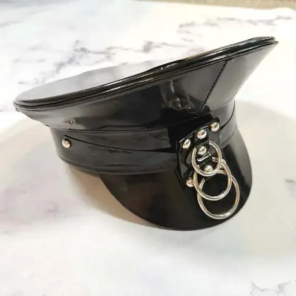 Funk Plus HT242 Bondage Ring Black Patent Vinyl Captain Hat