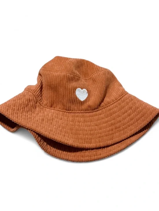 Rust Corduroy Bucket Hat with White Heart Patch