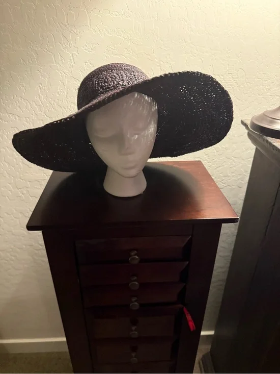 Wide Brim Straw Sun Hat - Black