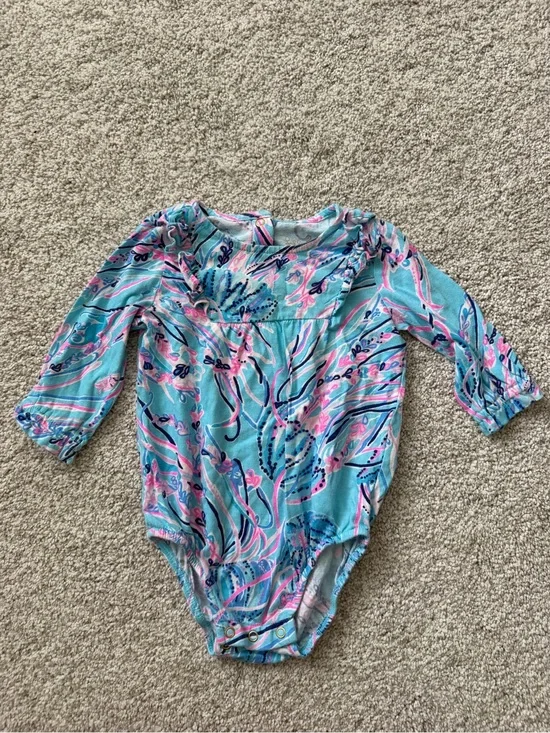 Lilly Pulitzer Girls Blue Pink Floral One-Piece Bodysuit