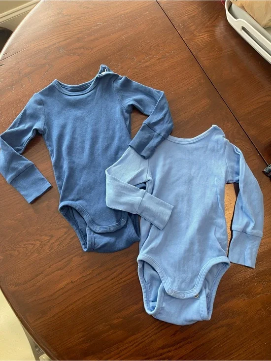 H&M Long-Sleeve Baby Bodysuit Duo - Dark Blue & Light Blue