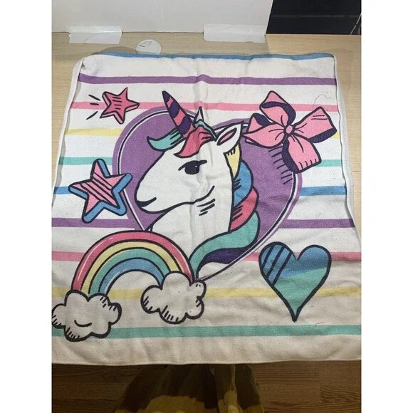 Nickelodeon Jojo Unicorn & Puppy Beach Towel Used Rainbows Hearts